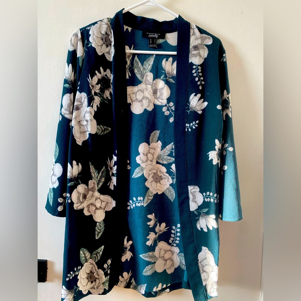Deep green floral cardigan SMALL